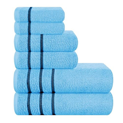 MyOwn Ultra Soft 6 Pack Cotton Towel Set, Contains 2 Bath Towels 28x55 inch, 2 Hand Towels 16x24 inch & 2 Wash Coths 12x12 inch, Ideal Everyday use, Compact & Lightweight - Sky Blue, 71640 - color: Sky Blue, size: 6-Piece Towel Set