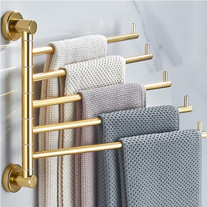ZHOUXIAO Gold Swing Out Towel Bar Holder/Swivel Multiple Towel Rack for Bathroom or Kitchen, Metal Towel Bar Folding Arm Swivel Hanger Bathroom Storage Organizer Wall Mounted gold-2Bar