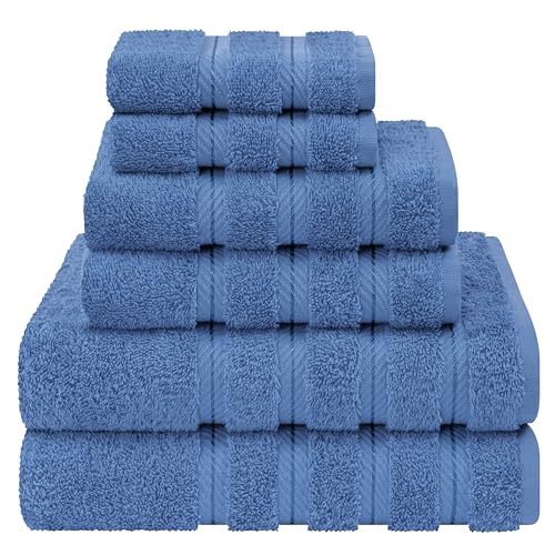 American Soft Linen 100% Cotton Luxury Turkish Towels, 6 Piece Towel Set | Soft Absorbent Quick Dry OEKO Tex Standard 100 Certificated Durable Machine Washable Premium Hotel Quality - color: Electric Blue