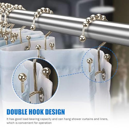 24er Pack Shower Curtain Hooks Rings, Rust Resistant Metal Double Glide Shower Hooks Rings for Bathroom Shower Rods Curtains, Stainless Steel Curtain Hooks (White Nickel) - color: White Nickel