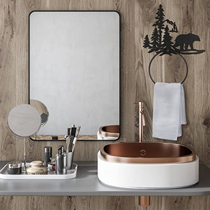 Funrous Bear Towel Holder for Bathroom Matte Black Metal Hand Towel Holder | Rustic Forest Bear Cub Decorative Bath, Toilet Wall Mounted Ring, Hanging Hand Cloth, Round Washcloth Rack Home Kitchen - style: Bear