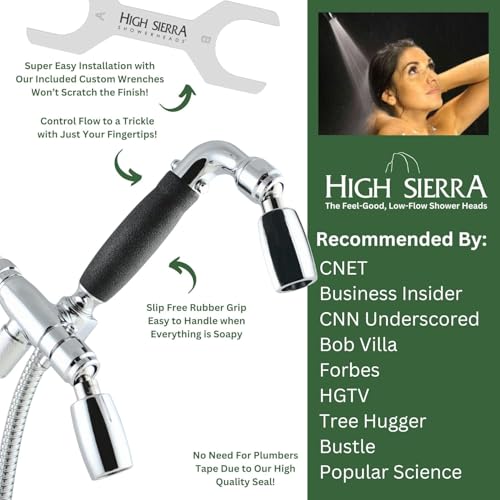 High Sierra® - Solid Lead-Free Metal 4-Way Combo CLASSIC™ Fixed and Handheld Shower Head with Hose. Run Separately or Both at Full Flow - 1.5 GPM per Shower Head - Brushed Gold Finish - color: Brushed Gold w/ Nylon Insert, size: 1.5 GPM