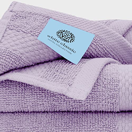 White Classic Luxury Bath Towel Set of 8 Pieces - 100% Turkish Cotton Highly Absorbent Towels for Bathroom, 2 Luxury Bath Towels 700GSM, 2 Hand Towels, 4 Washcloths, Lavender - color: 16: Lavender