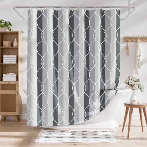 AmazerBath Shower Curtain Grey-Purple, Geometric Multi Color Block Cloth Shower Curtain Sets with 12 Shower Curtain Hooks, Washable Farmhouse Fabric Polyester Bathroom Shower Curtains, 72x72 Inches - color: C- Grey-purple Block +12 Metal Hooks, size: 72"W