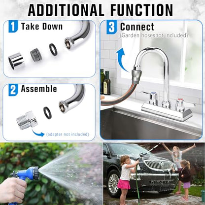 4 Inch Center Kitchen Sink,Commercial Sink Faucet,Brass Kitchen Faucet,Wall Mount Kitchen Faucets，Dual Lever Handles，with 3-1/2" Gooseneck Spout
