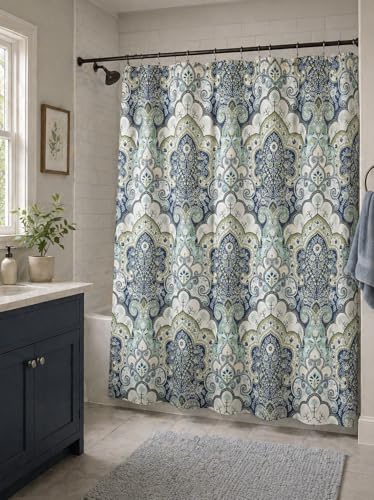 Hotel Quality Fabric Bathroom Shower Curtain: Floral Paisley Moroccan Damask (72 x 70 inches) - color: Blue, Green,aqua