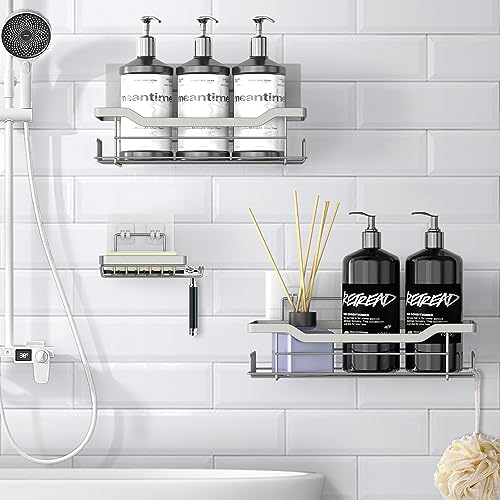 Shower Caddy Shelves Organizer Rack, 3 Pack Shower Caddy with Soap Holder, No Drilling Wall Mounted Self Adhesive Shower Shelves for Inside Shower, Paint Nickel - color: Paint Nickel