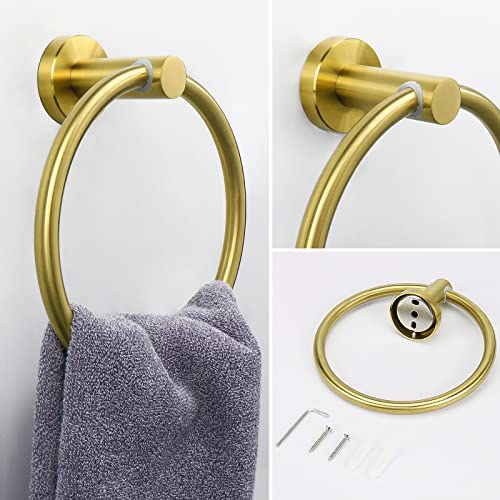 NearMoon 2 Pieces Bathroom Hardware Accessories, Towel Ring and Toilet Paper Holder- Stainless Steel Bath Towel Hanger and Hand Towel Holder, Wall Mounted (Brushed Gold) - color: Brushed Gold