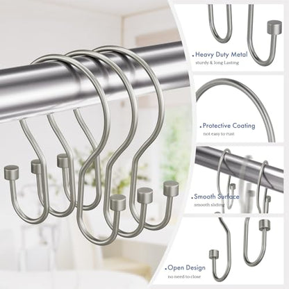 Bathway Shower Curtain Hooks Nickel Shower Curtain Rings with Cylindrical Design, 12Pcs Metal Shower Curtain Hooks Rust Proof, Smooth Glide Double Shower Hooks Rings for Shower Curtain - color: Matte Nickel, style: Minimalist Shower Hooks with Cylinders