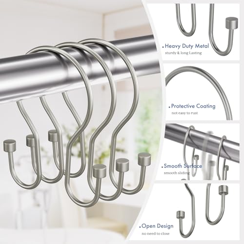 Bathway Shower Curtain Hooks Nickel Shower Curtain Rings with Cylindrical Design, 12Pcs Metal Shower Curtain Hooks Rust Proof, Smooth Glide Double Shower Hooks Rings for Shower Curtain - color: Matte Nickel, style: Minimalist Shower Hooks with Cylinders