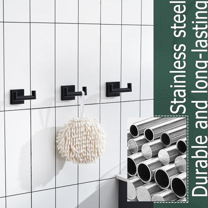 KOKOSIRI Robe Hook Bathroom Double Towel Coat Hooks Matte Black for Bath Kitchen Wall Mounted, 3 Pack Stainless Steel B1015BK-P3 - color: Matte Black, size: 3 Pack