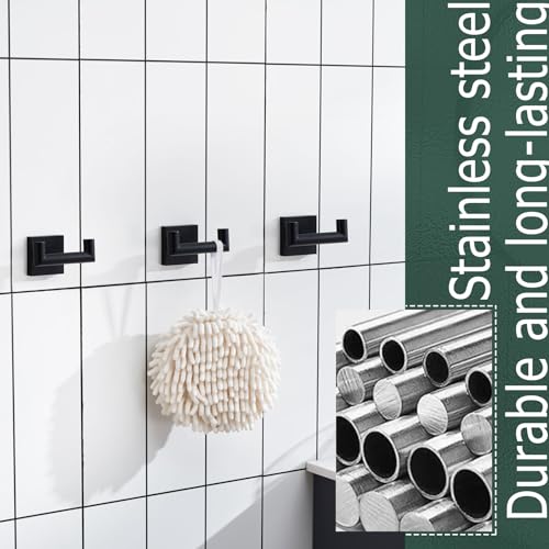 KOKOSIRI Robe Hook Bathroom Double Towel Coat Hooks Matte Black for Bath Kitchen Wall Mounted, 3 Pack Stainless Steel B1015BK-P3 - color: Matte Black, size: 3 Pack