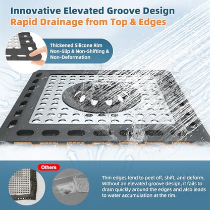 Hibbent Upgraded Shower Drain Hair Catcher, Shower Cover for Bathroom Floor 4" Drain, Anti-Clogging Bathtub Strainer, Stainless Steel Kitchen Sink Strainer with Handle, Black - color: 4' Black