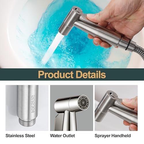 Brushed Nickel Bidet Sprayer Head, Premium Stainless Steel Handheld Shattaf Jet Spray Attachment for Toilet, Multi Purpose Baby Cloth Diaper Sprayer with Adjustable Water Pressure, 1 Pack