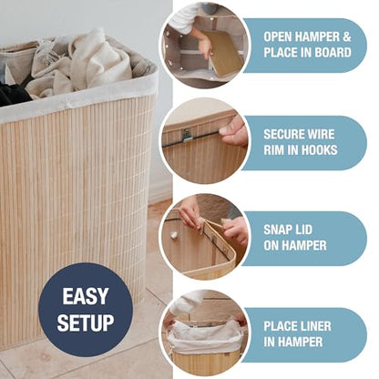 CleverMade Bamboo Double Laundry Hamper LUXE, 103L, Natural Bamboo Hamper | Sort Laundry as You Go with Dual Removable Liners | Lift Each Bag to the Washer and Keep Clothes Hidden Under the Lid - size: Double
