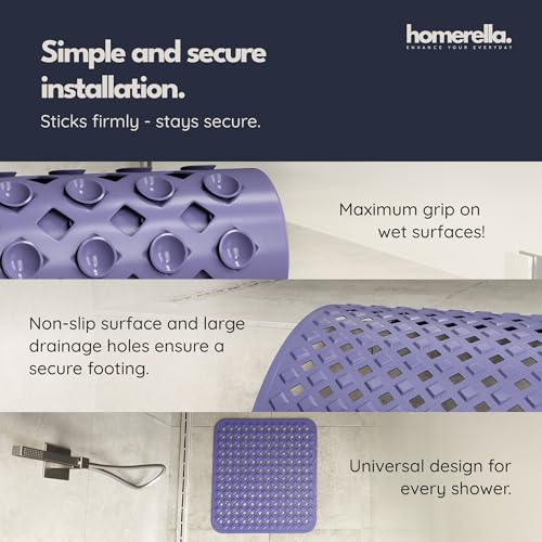 homerella Square Shower Mat Non Slip Anti Mold 21x21 Anti Slip Shower Mat | 100% BPA Free, Mildew Resistant, Machine Washable, Shower Mats for Inside Shower, Shower Floor Mat Mat Non Slip EU Certified - color: Purple