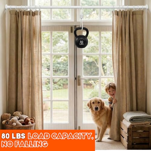 Shower Curtain Rod Tension, No Drilling, Adjustable 45-109 In, White | 1.26" Diameter Heavy Duty Tension Rod, Easy Install, Renter Friendly,Rustproof, for Bathroom Window Living Room Divider Patio - color: White, size: 45-109"