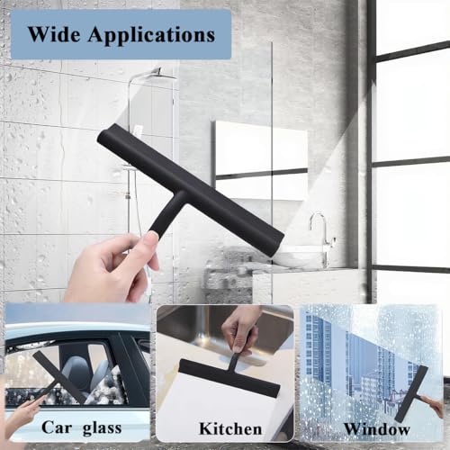 8.3" Silicone Shower Squeegee & Microfiber Scrubber Set, Cleaning Combo for Glass Doors, Mirrors, Windows, Car Windshields, Countertops