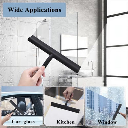 8.3" Silicone Shower Squeegee & Microfiber Scrubber Set, Cleaning Combo for Glass Doors, Mirrors, Windows, Car Windshields, Countertops
