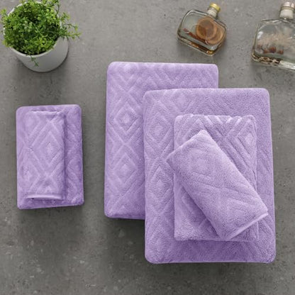 Smuge 18-Piece Bath Towel Set, Include 6 Bath Towel Sheets, 6 Hand Towels and 6 Washcloths - Highly Absorbent Quick Dry 100% Microfiber,Ultra Soft Bathroom Towel Set (Light Purple) - color: Light Purple, size: 18 Pcs Bath Towel Set