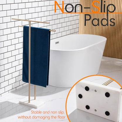 Free Stand Towel Racks for Bathroom 2-Tier Standing Towel Holder with Heavy Marble Base Champagne Bronze Thicken Steady Design Stainless Steel AN7005CPG - color: Champagne Bronze