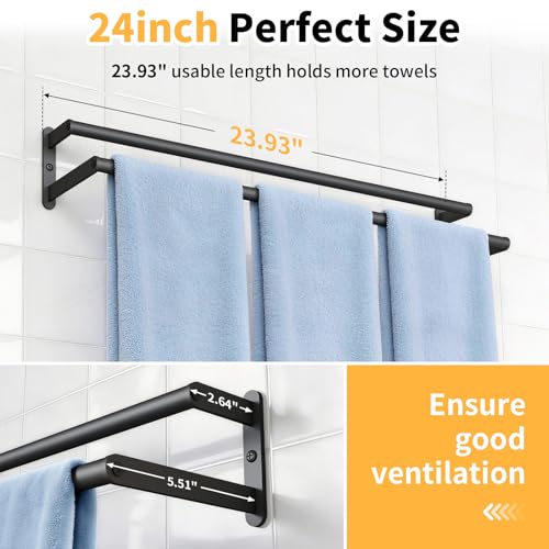 KLJKPA Double Towel Bar, Towel Holder for Bathroom, Black | Towel Rack for Bathroom Wall Mounted, Stainless Steel Double Bath Towel Bar - color: Black