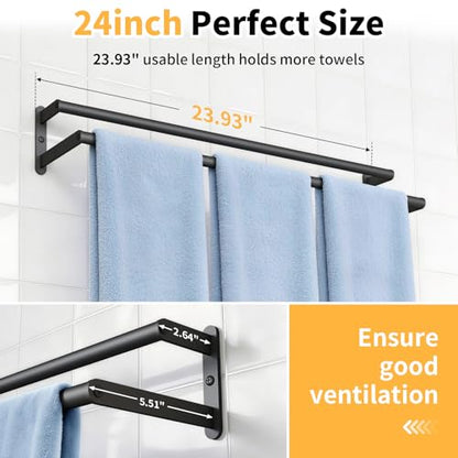 KLJKPA Double Towel Bar, Towel Holder for Bathroom, Black | Towel Rack for Bathroom Wall Mounted, Stainless Steel Double Bath Towel Bar - color: Black