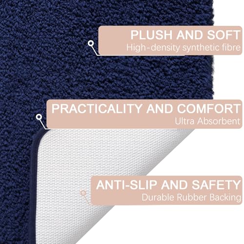 AROGAN Bathroom Rugs, Thick Soft Non Slip Bath Mat, 20x30 Inch Navy Blue | Absorbent Microfiber Rubber Backing, Quick Dry Bathroom Mat Shower Mat, Machine Washable Plush Carpets - color: Navy Blue, size: 1'8" x 2'6" (20" x 30")
