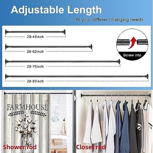 Heavy Duty Shower Rod - Industrial Shower Curtain Rod Wall Mounted for Bathroom,Closet Clothes Hanging,Outdoor Patio - 28 to 48"Adjustable Shower Pole - Black - size: 29-48" (1 Pack)