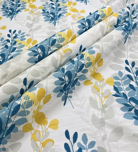 Serafina Home Hotel Quality Fabric Bathroom Shower Curtain: Floral Leaf Damask - Blue, Teal, Yellow, Grey and White (72 x 70 inches) - color: Laura