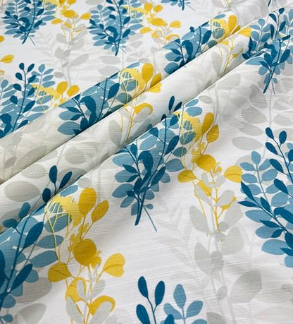 Serafina Home Hotel Quality Fabric Bathroom Shower Curtain: Floral Leaf Damask - Blue, Teal, Yellow, Grey and White (72 x 70 inches) - color: Laura