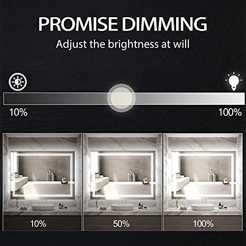 36x28 inch LED Lighted Bathroom Mirror with Anti-Fog, Wall Mounted Vanity Mirror with Smart Touch Button, Memory Function, Adjustable Warm White/Natural/Daylight Lights(Horizontal/Vertical) - size: 28"L x 36"W