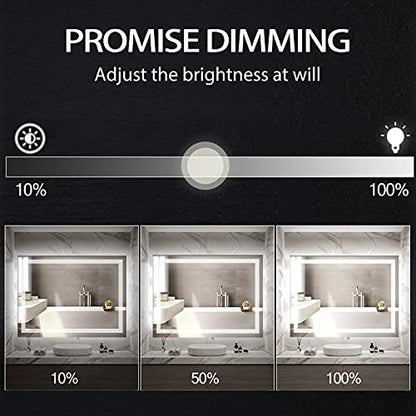 36x28 inch LED Lighted Bathroom Mirror with Anti-Fog, Wall Mounted Vanity Mirror with Smart Touch Button, Memory Function, Adjustable Warm White/Natural/Daylight Lights(Horizontal/Vertical) - size: 28"L x 36"W