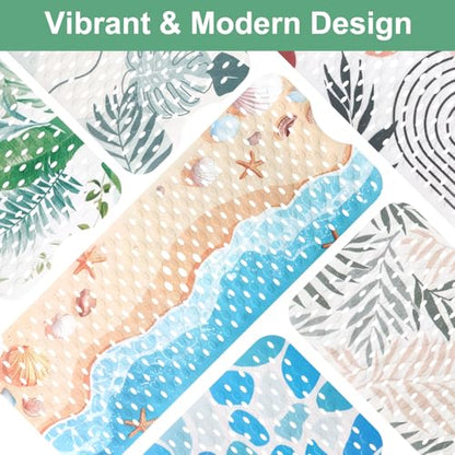 Shower Mat Non Slip, Yonala Premium Anti Slip Stylish Bath Tub Mat, 40 x 16 Inch Extra Large Bathtub Mat with Suction Cups and Drain Holes, Machine Washable - color: Green Monstera