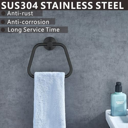 Bath Towel Ring, Bathroom Hardware Towel Holder, Matte Black Towel Ring for Bathroom, Modern Trapezoid Wall Mounted Towel Hanger, 304 Stainless Steel (Black) - color: Black