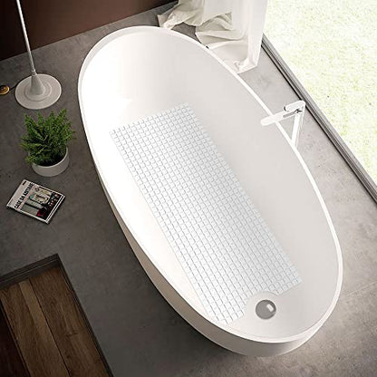 DEXI Bathtub Mat Non Slip, 39x16 Bath Tub Shower Floor Bathroom Mats White | Extra Long Suction Cups, Drain Holes, Machine Washable for Tub Shower Floor Bathmat - color: White