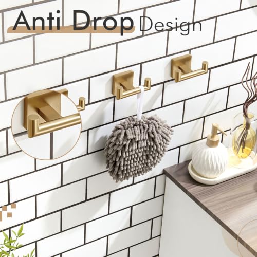 KOKOSIRI Robe Hooks Bath Towel Hooks Bathroom Hardware Double Coat Hooks Wall Mounted, 3 Pack Champagne Bronze Stainless Steel B1015CPG-P3 - color: Champagne Bronze, size: 3 Pack