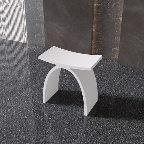 White Shower Bench, Solid Surface Fancy Bath Stool 16.7 x 15.7 in | Stone Resin Waterproof, 400lb Capacity, Arched Fancy Bathroom Seat for Inside Showers - color: White Arched