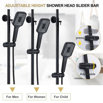 Shower Systems with 12 x8 Inches Rain Shower Head, Matte Black Exposed Pipe Shower System,3 Functions Tub Shower Faucet Sets,Overhead Shower System with Handheld - color: A- Matte Black with Square Shower Head