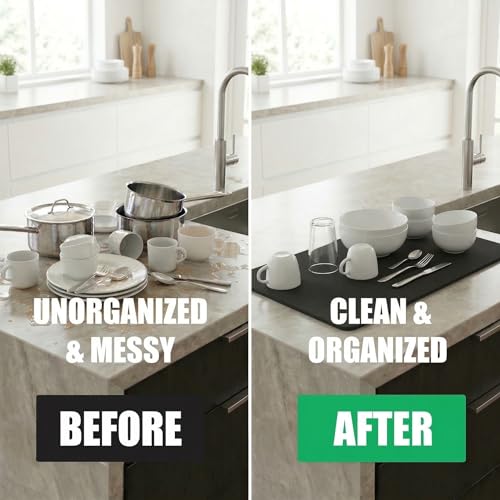 2PCS Customizable Small Dish Drying Mat: 18"Lx9"W Trimmable Quick Dry Pad | Non-Slip Absorbent Heavy Duty Microfiber Drip Catcher & Counter Protector for Kitchen Sink & Bathroom Counter Tray