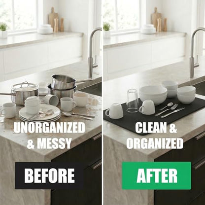 2PCS Customizable Small Dish Drying Mat: 18"Lx9"W Trimmable Quick Dry Pad | Non-Slip Absorbent Heavy Duty Microfiber Drip Catcher & Counter Protector for Kitchen Sink & Bathroom Counter Tray