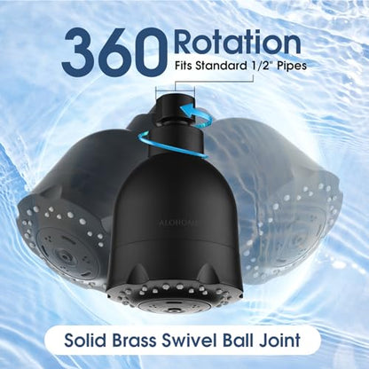 High Pressure Boosting Shower Head, ALOHOME 6 Powerful Spray Settings - Perfect for Low Water Pressure Homes, 3.6" Luxury Modern Shower Head with 360° Adjustable Brass Ball Joint - Matte Black - color: Matte Black