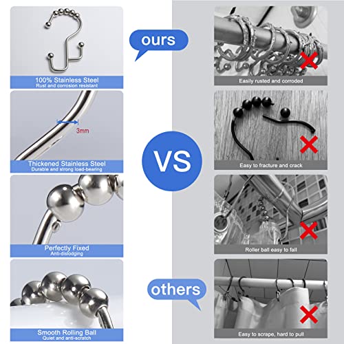 SUTINE Shower Curtain Hooks, 12 Pcs Double Shower Curtain Hooks Rings, Black Shower Curtain Hooks Rust Proof, Stainless Steel Bathroom Shower Hooks for Shower Curtain, Towels, Clothing, Nickel - color: Nickel