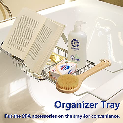 Bathtub Tray Caddy for Luxury Bath Expandable Bath Tub Tray (Silver) | Expandable Length,Extra Wide,2 Removeable Wine Glass Holder,Soap Accessaries Holder,Laptop Reading,Bath Tools Organize - color: Silver