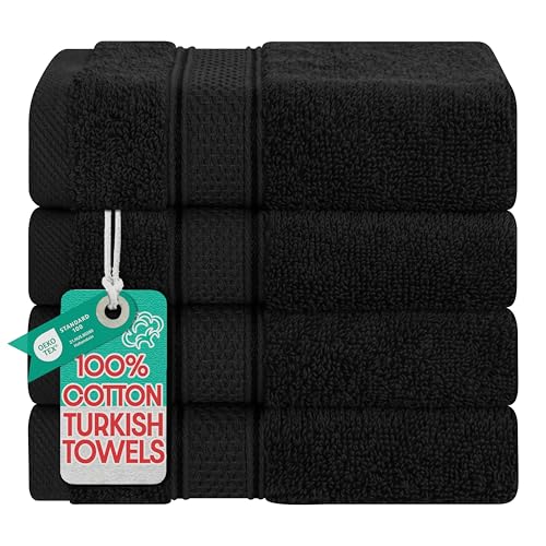 American Soft Linen Salem Washcloth Sets, 4 Piece Luxury 600 GSM 100% Cotton Washcloths for Bathroom, 13x13 inches Washrags Premium Quality Hand Face Towels, Black - color: Black, size: 13x13"