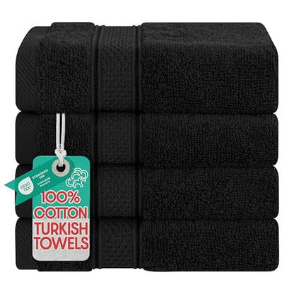 American Soft Linen Salem Washcloth Sets, 4 Piece Luxury 600 GSM 100% Cotton Washcloths for Bathroom, 13x13 inches Washrags Premium Quality Hand Face Towels, Black - color: Black, size: 13x13"