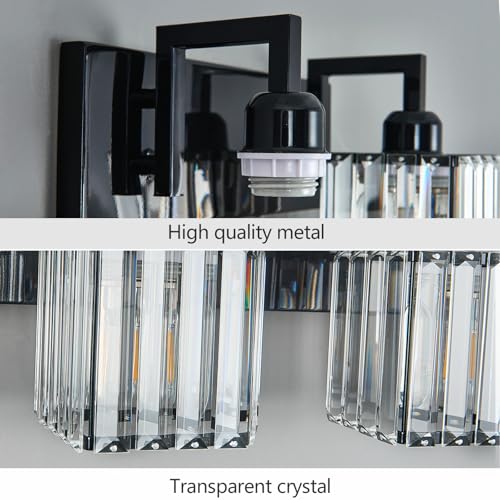 Modern Bathroom Vanity Light 2-Lights Plating Black Vanity Light Crystal Wall Light Bathroom Light Fixtures - color: Plating Black Crooked, size: 2-light