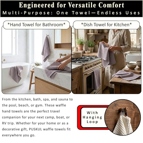 PÜSKÜL Natural 100% Turkish Cotton Waffle Hand and Kitchen Towels Set of 3 | Light Gray, Large 32x16 inc, Honeycomb-Waffle weave towel for bathroom & kitchen. Premium quality oeko-tex made in Turkey. - color: Gray, size: Kitchen & Hand Towels Pack of 3