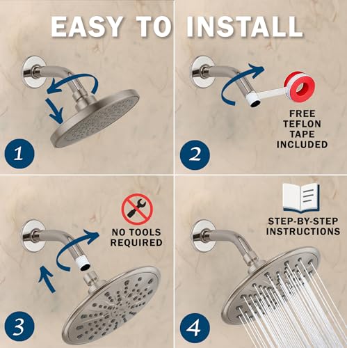 Luxury Rain Shower Head - 2.5 GPM - Brushed Nickel | 9 Inch Large, High Flow, Overhead Rainfall Showerhead With Self-Clean Nozzles, Easy Install, Adjustable Brass Ball Joint - color: Brushed Nickel, size: 2.5 GPM