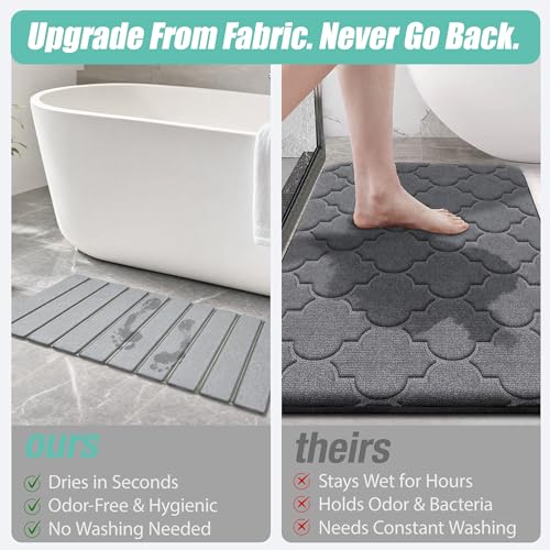 Foldable Stone Bath Mat, Diatomaceous Earth Non-Slip Shower Mat, Super Absorbent Quick Dry Bathroom Floor Mat, Compact for Small Bathrooms, 23.6 x 15.4 Inch, Grey